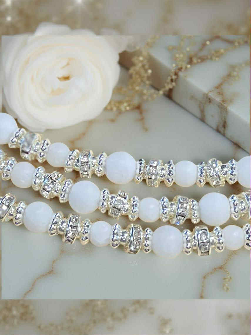 White Quartz Halo Bracelet — Frosted Crystal & Silver Accent Beaded Jewelry
