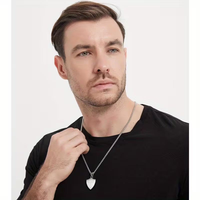 Men'S Shield of God Armor Joshua 1:9 Faith Cross Pendant Necklace with Chain Pendant