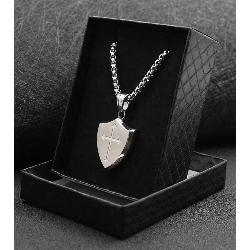 Men'S Shield of God Armor Joshua 1:9 Faith Cross Pendant Necklace with Chain Pendant