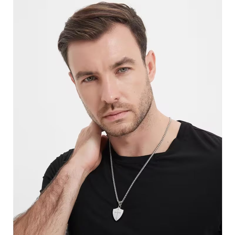 Men'S Shield of God Armor Joshua 1:9 Faith Cross Pendant Necklace with Chain Pendant