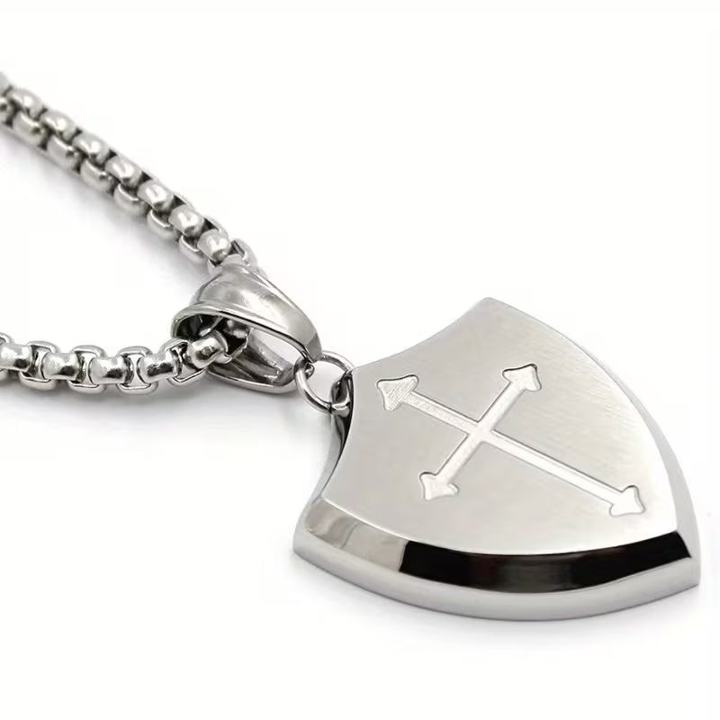 Men'S Shield of God Armor Joshua 1:9 Faith Cross Pendant Necklace with Chain Pendant