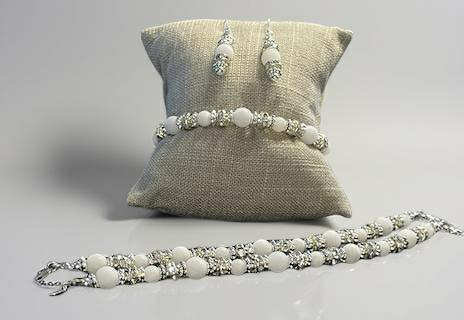 White Quartz Halo Bracelet — Frosted Crystal & Silver Accent Beaded Jewelry