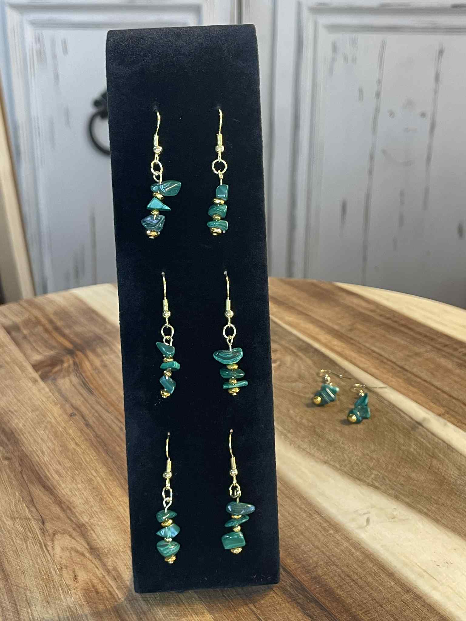 Malachite Bead Chip Dangle Earrings