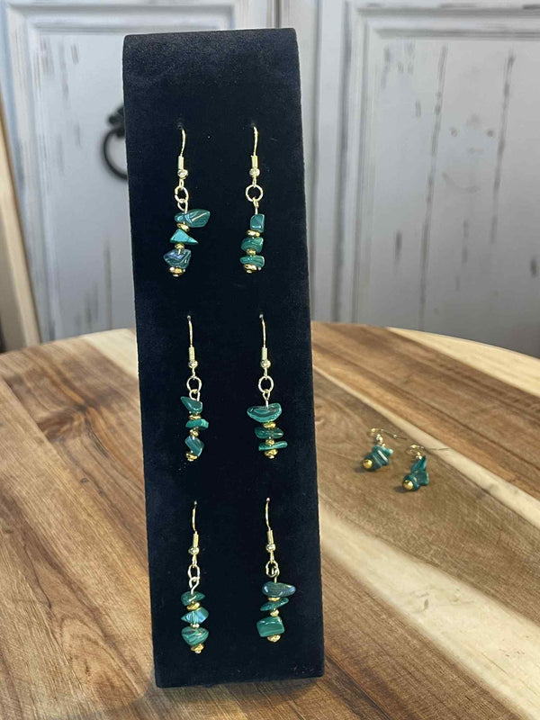 Malachite Bead Chip Dangle Earrings