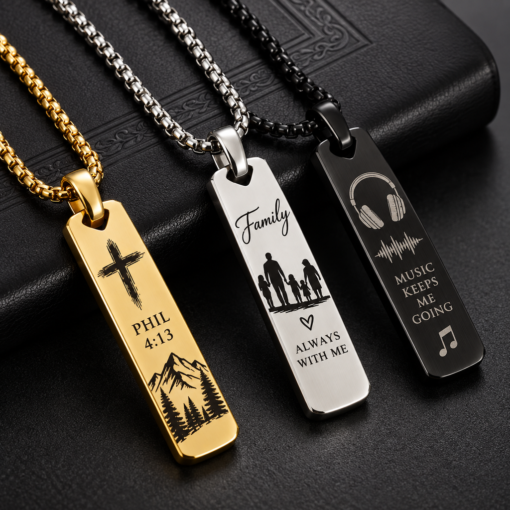 Engravable Bar Necklace | Flat 2D Engravable Pendant