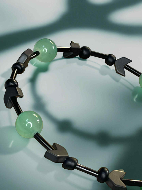 Mint Eclipse Bracelet — Mint Green Gemstone & Black Arrow Bead Statement Jewelry