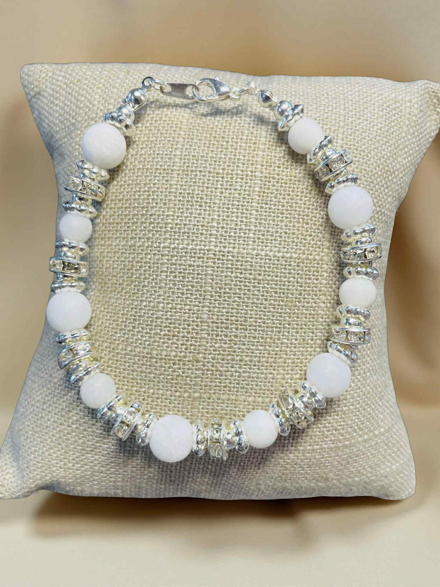 White Quartz Halo Bracelet — Frosted Crystal & Silver Accent Beaded Jewelry
