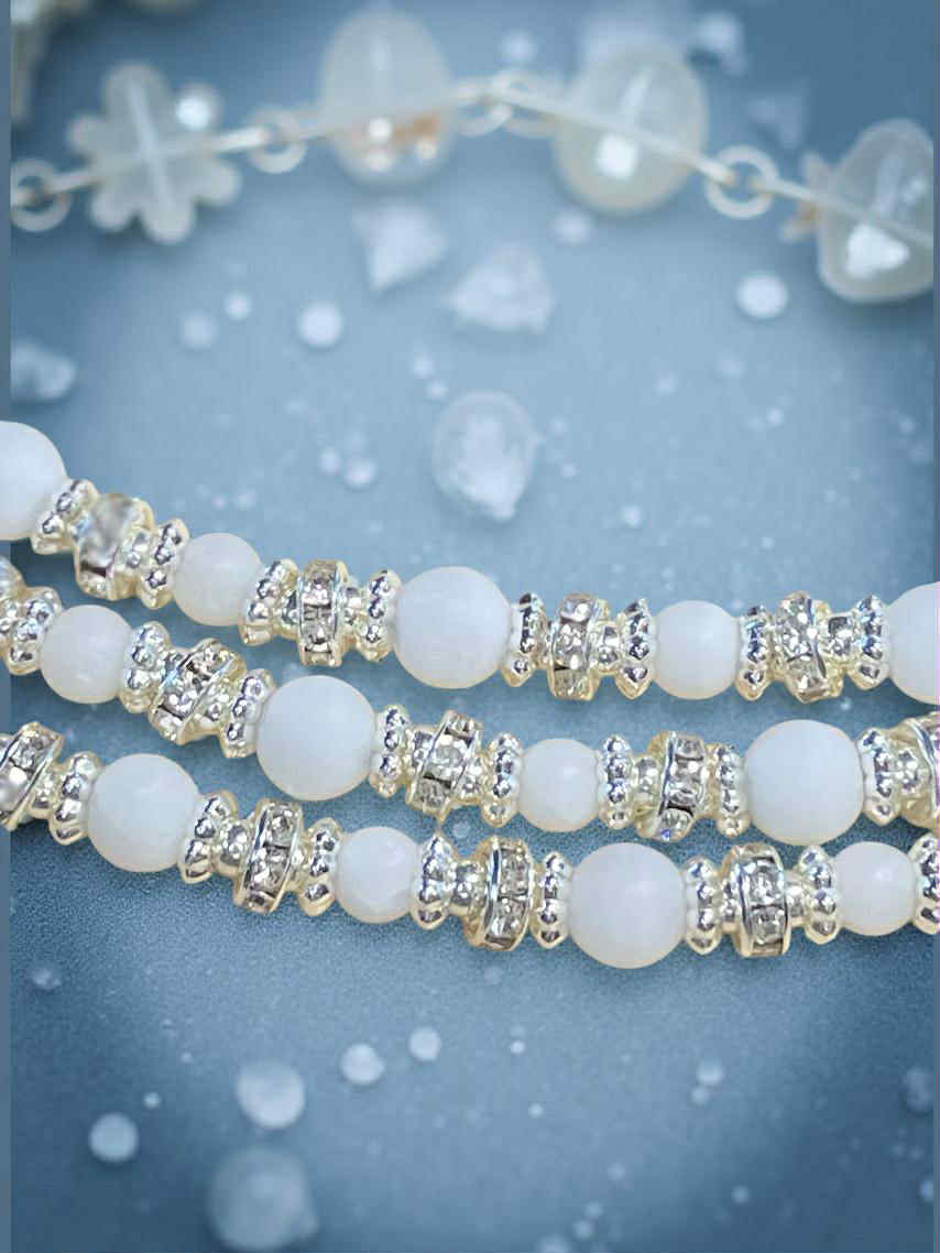 White Quartz Halo Bracelet — Frosted Crystal & Silver Accent Beaded Jewelry