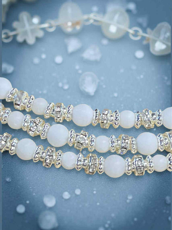 White Quartz Halo Bracelet — Frosted Crystal & Silver Accent Beaded Jewelry