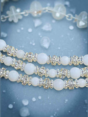 White Quartz Halo Bracelet — Frosted Crystal & Silver Accent Beaded Jewelry