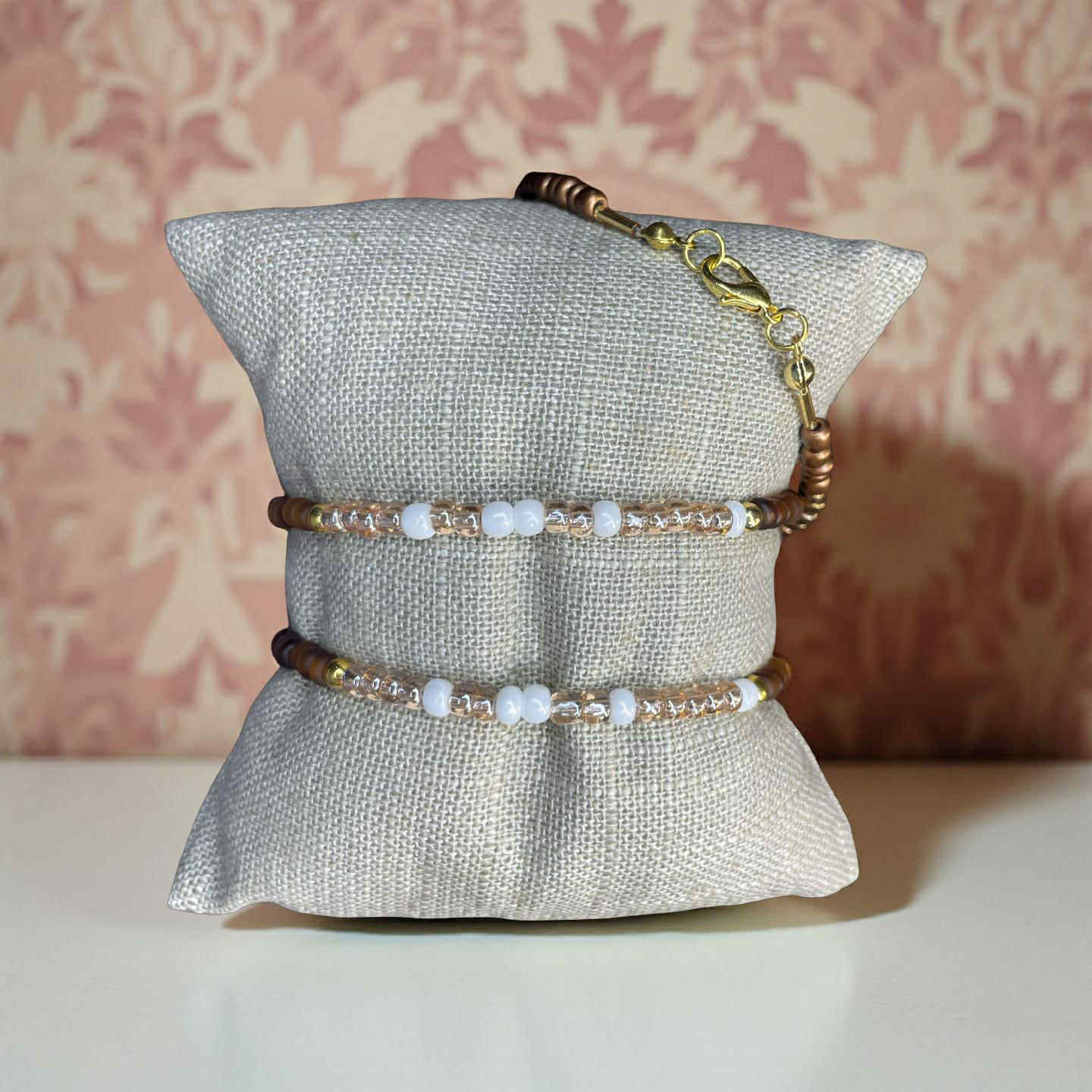 Tiny Smoky Glass Bracelet – 4mm Faceted Beads – Minimalist Gold-Filled or Sterling Silver Jewelry