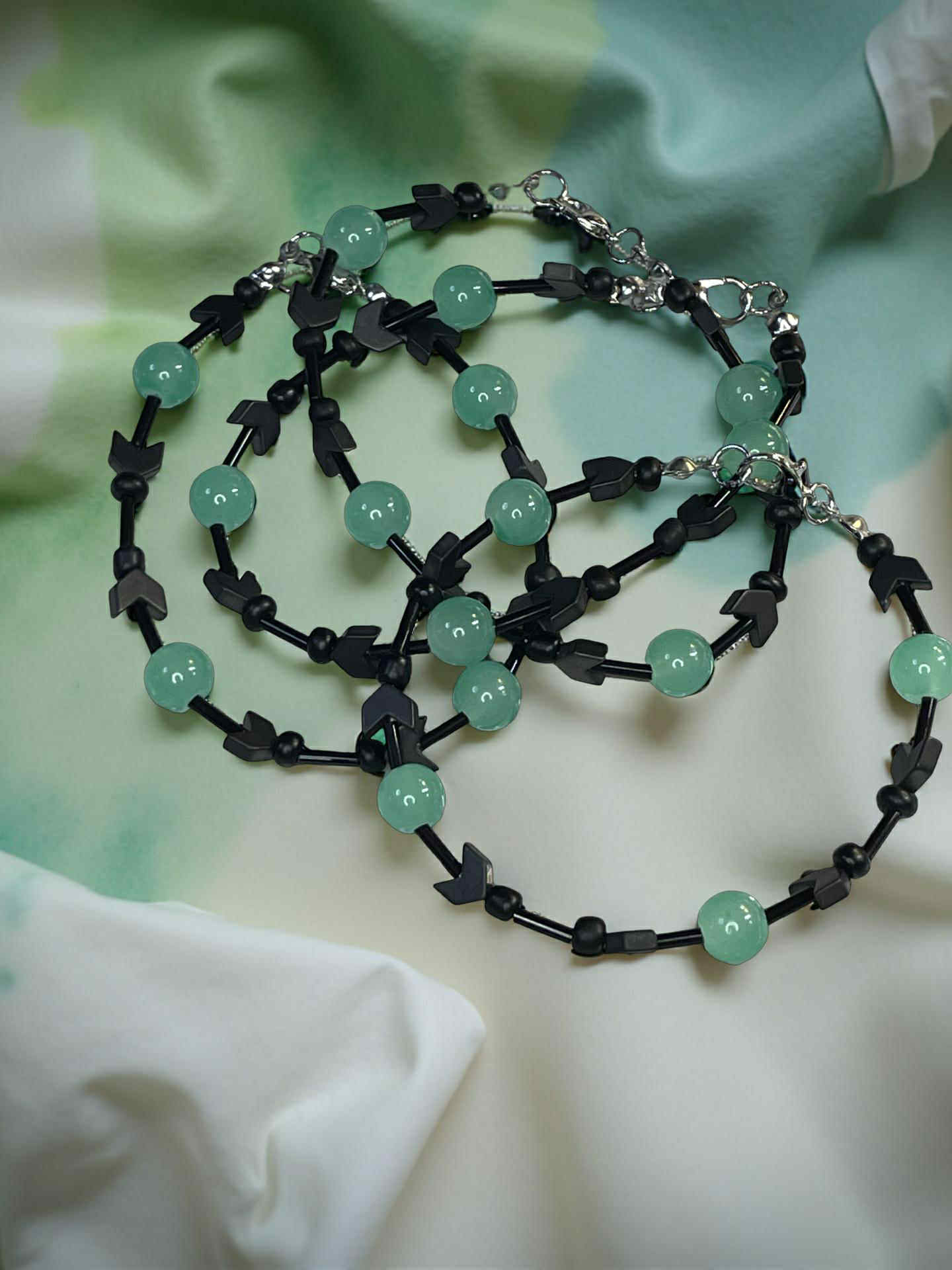 Mint Eclipse Bracelet — Mint Green Gemstone & Black Arrow Bead Statement Jewelry