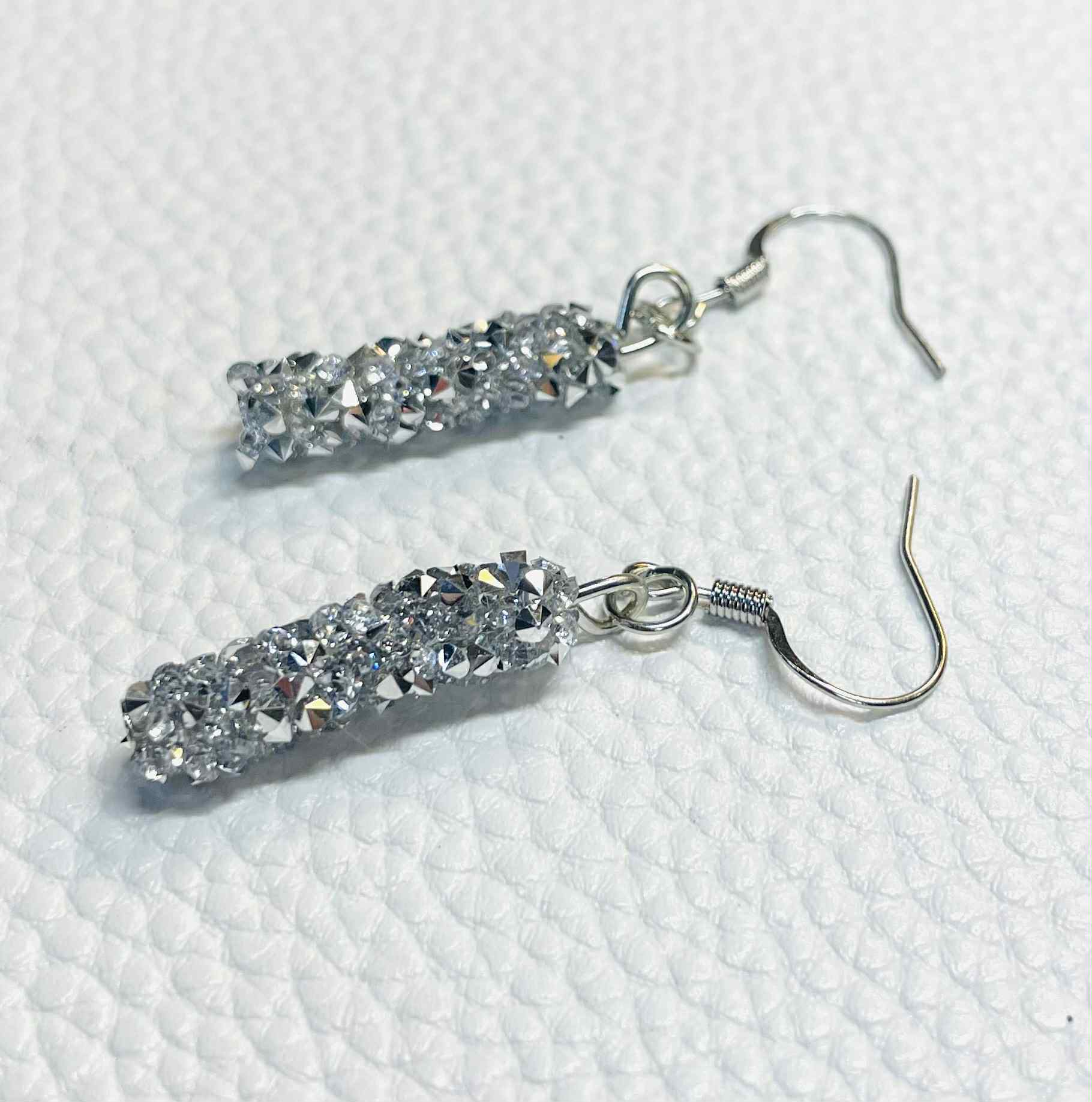 Midnight Glitter Drop Earrings — Dainty Rhinestone Tube Earrings — Lightweight Statement Jewelry