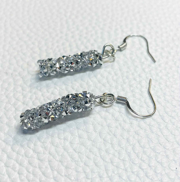 Midnight Glitter Drop Earrings — Dainty Rhinestone Tube Earrings — Lightweight Statement Jewelry