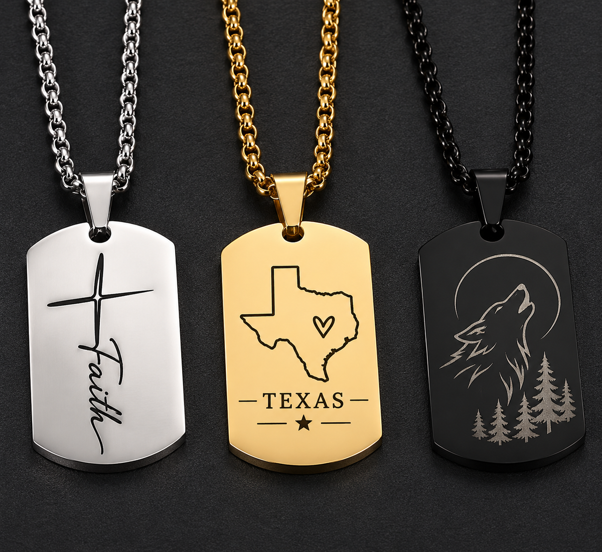 Custom Engrave Military Dog Tag Pendant w/chain