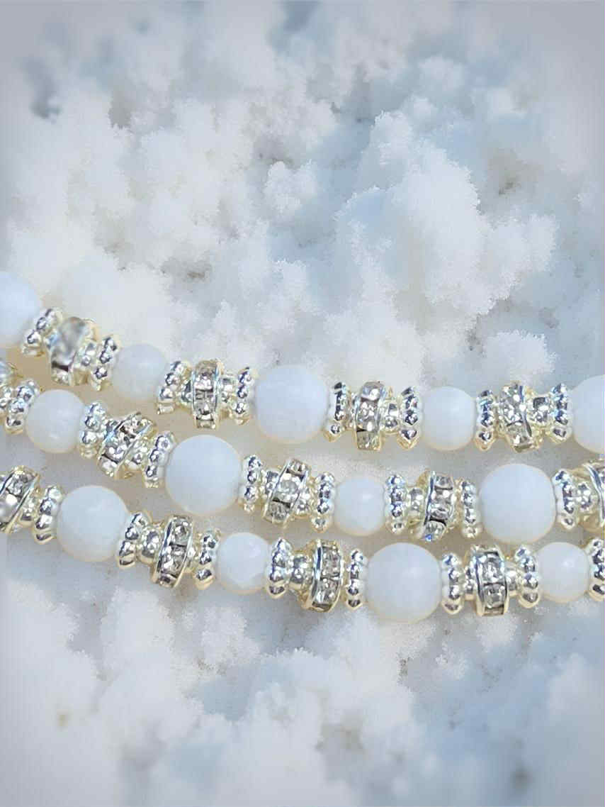 White Quartz Halo Bracelet — Frosted Crystal & Silver Accent Beaded Jewelry