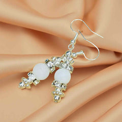 White Quartz Halo Drop Earrings — Frosted Crystal & Silver Accent Dangle Jewelry