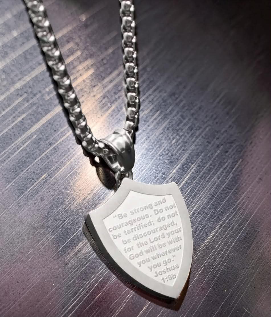 Men'S Shield of God Armor Joshua 1:9 Faith Cross Pendant Necklace with Chain Pendant