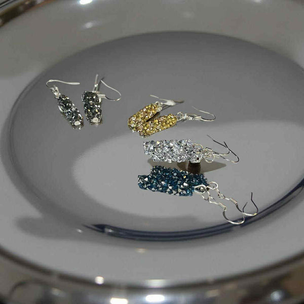 Midnight Glitter Drop Earrings — Dainty Rhinestone Tube Earrings — Lightweight Statement Jewelry