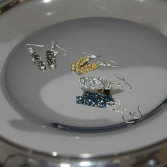 Midnight Glitter Drop Earrings — Dainty Rhinestone Tube Earrings — Lightweight Statement Jewelry