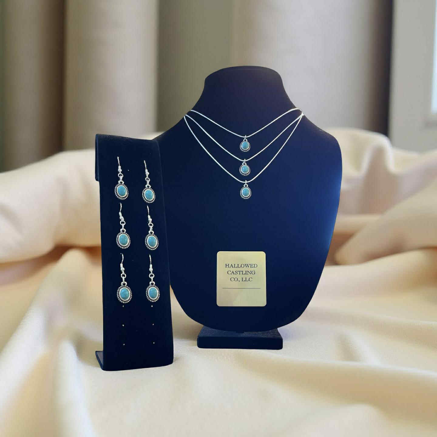 Turquoise Whisper Set (Sterling Silver Necklace & Earrings)