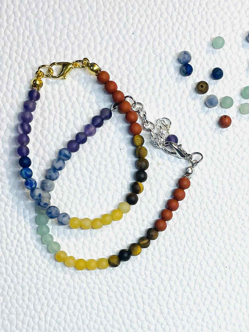 7 Chakra Stone Bracelet, Rainbow Natural Gemstone Crystal Bracelet, Vintage Handmade Woven Bracelet, Healing Reiki Energy Bracelet for Women
