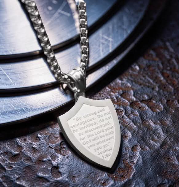 Men'S Shield of God Armor Joshua 1:9 Faith Cross Pendant Necklace with Chain Pendant
