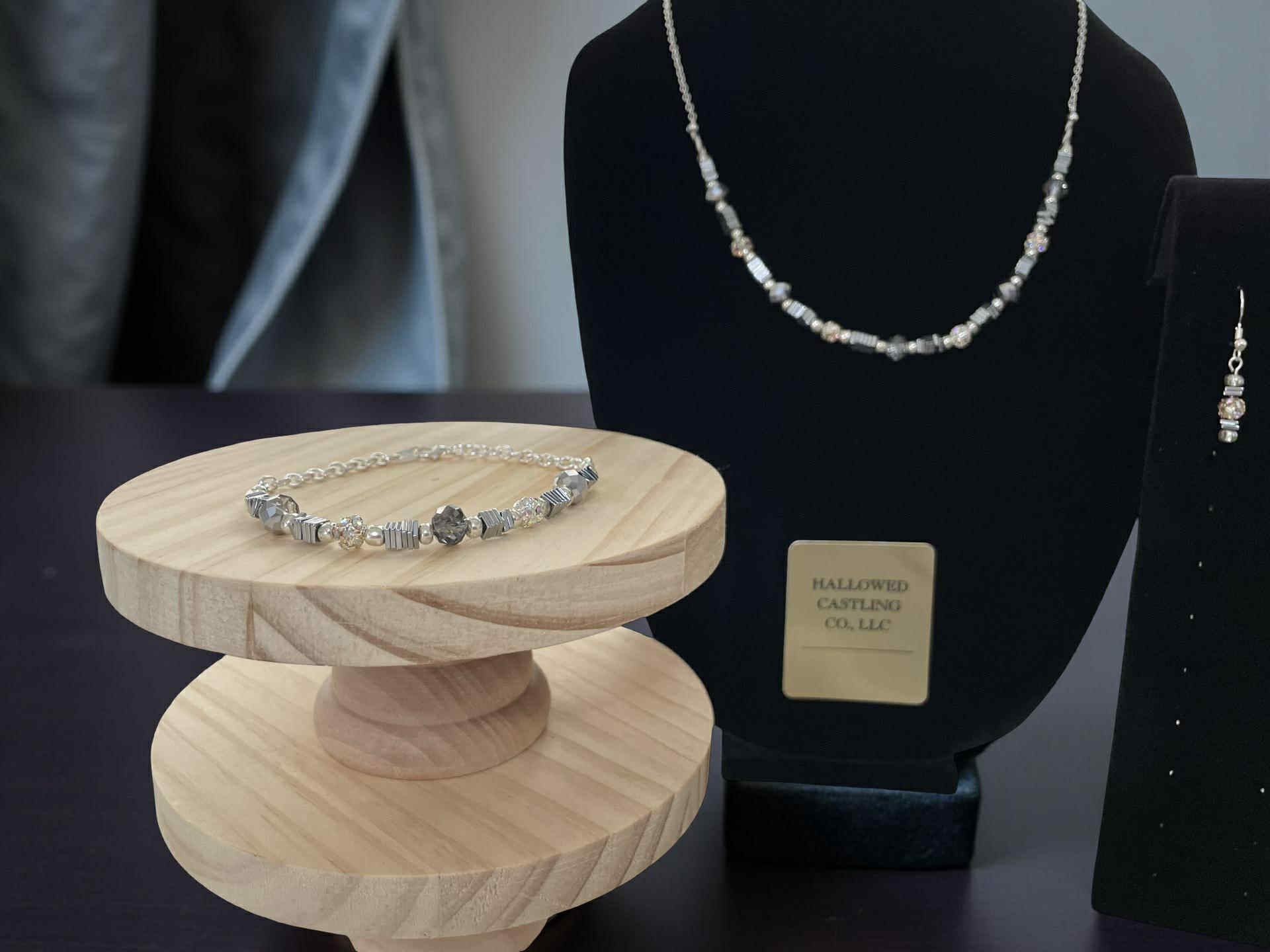 Crystal Jewelry Set – Handmade Earrings, Necklace & Bracelet with Hematite