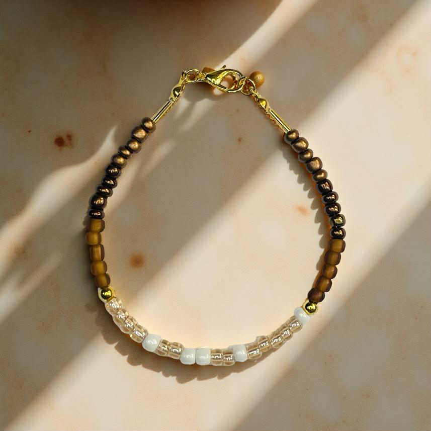 Tiny Smoky Glass Bracelet – 4mm Faceted Beads – Minimalist Gold-Filled or Sterling Silver Jewelry