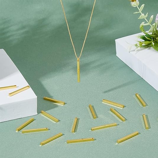 Personalized Golden Brass Vertical Bar Pendant | Custom Laser Engraved Name Tag Charm