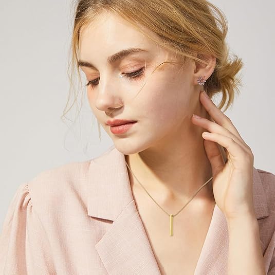 Personalized Golden Brass Vertical Bar Pendant | Custom Laser Engraved Name Tag Charm