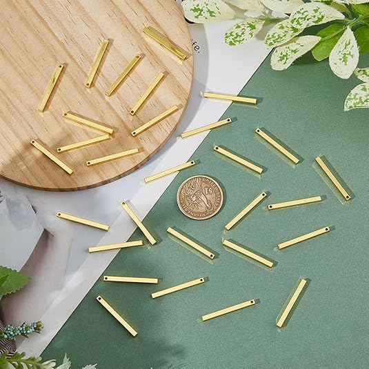 Personalized Golden Brass Vertical Bar Pendant | Custom Laser Engraved Name Tag Charm