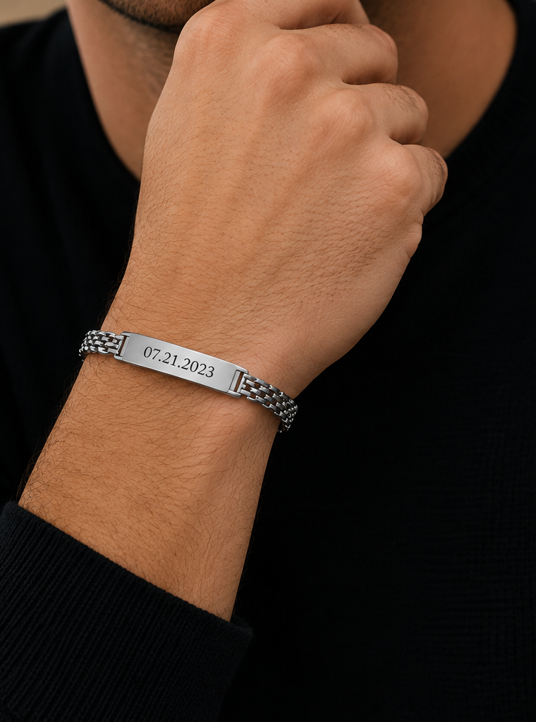 Custom Engraved Stainless Steel ID Bracelet | Personalized Name, Date & Message Bracelet for Men & Women