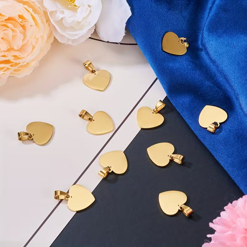 Golden Engravable Heart Pendant with Chain