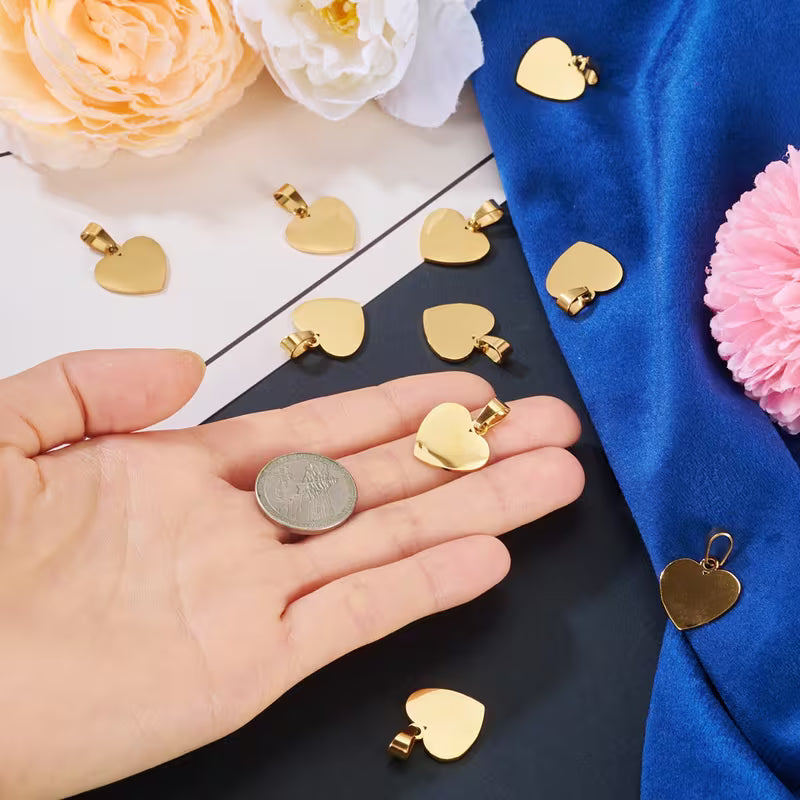 Golden Engravable Heart Pendant with Chain