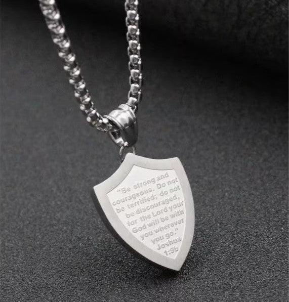 Men'S Shield of God Armor Joshua 1:9 Faith Cross Pendant Necklace with Chain Pendant