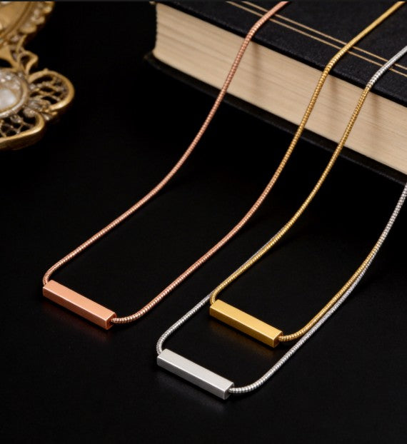 Personalized 3D Bar Necklace – Custom Engraved Stainless Steel Tube Pendant