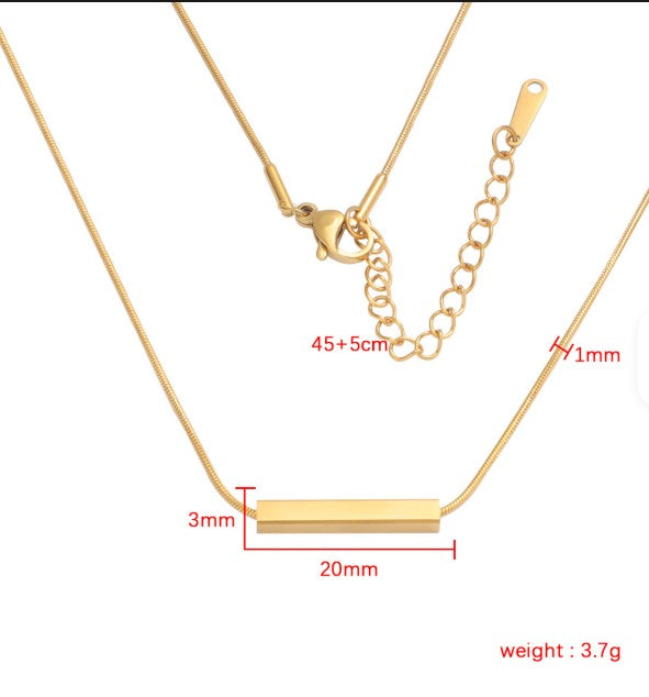 Personalized 3D Bar Necklace – Custom Engraved Stainless Steel Tube Pendant