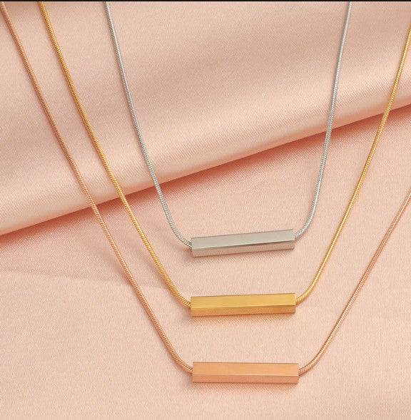 Personalized 3D Bar Necklace – Custom Engraved Stainless Steel Tube Pendant