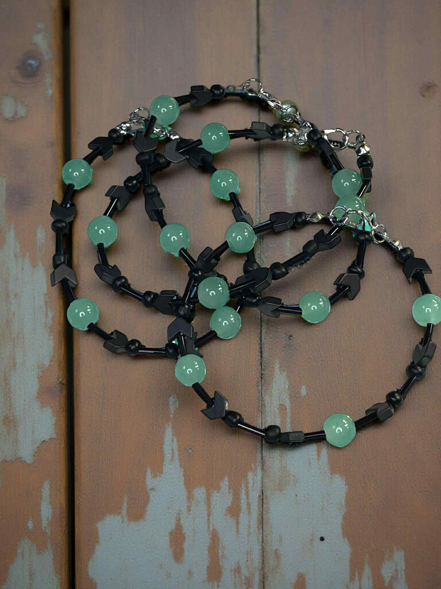 Mint Eclipse Bracelet — Mint Green Gemstone & Black Arrow Bead Statement Jewelry