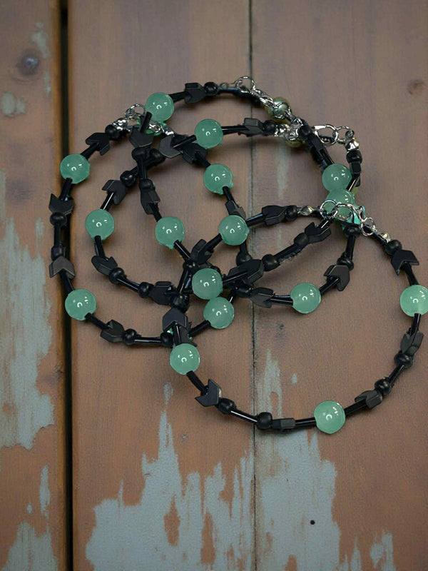 Mint Eclipse Bracelet — Mint Green Gemstone & Black Arrow Bead Statement Jewelry