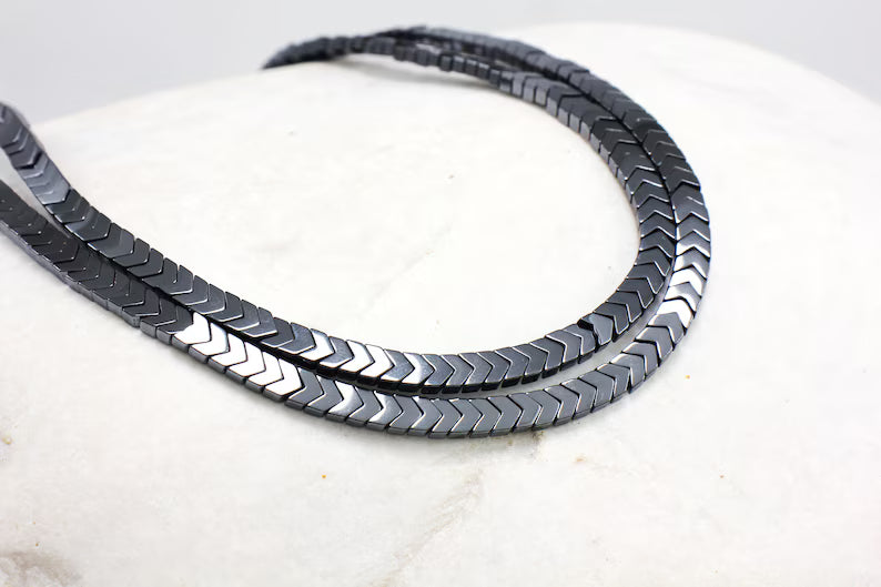 Black Hematite Arrow Beaded Bracelet: Natural Healing Stone