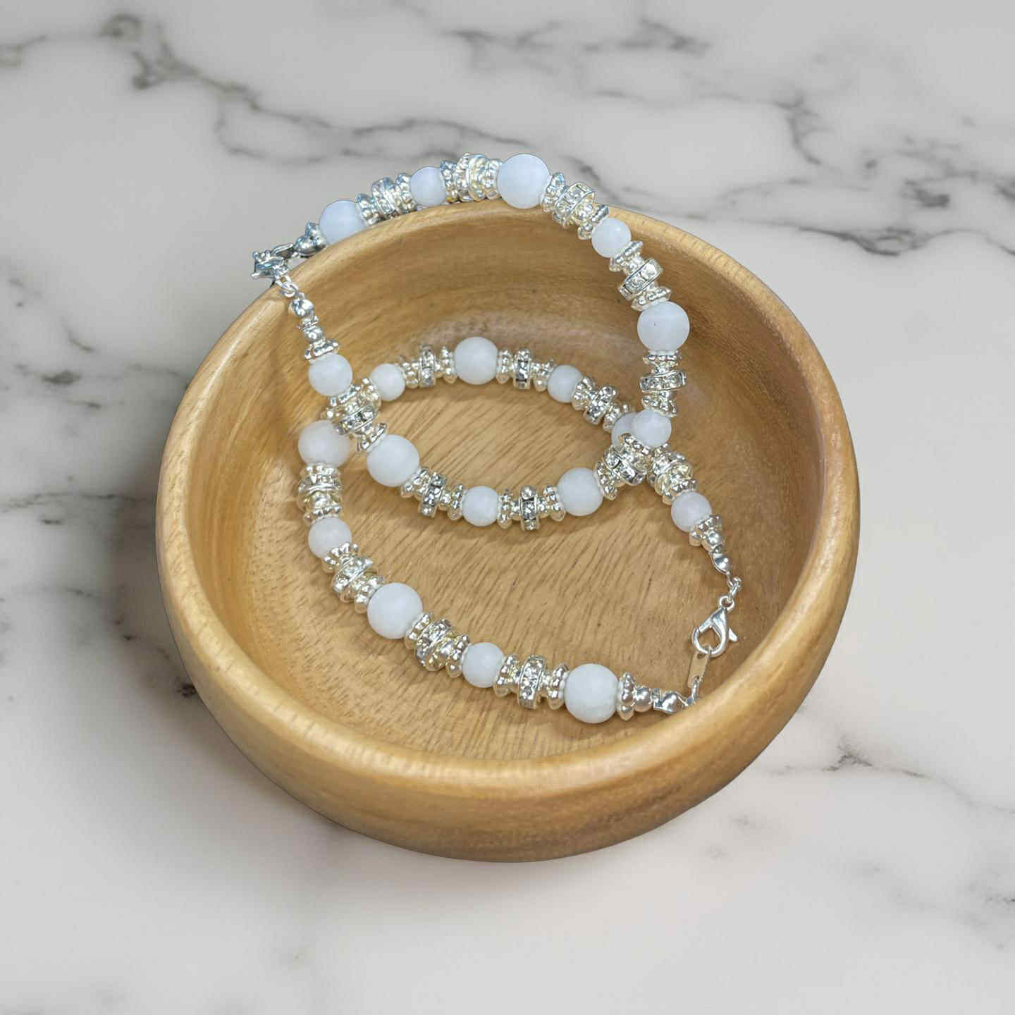 White Quartz Halo Bracelet — Frosted Crystal & Silver Accent Beaded Jewelry