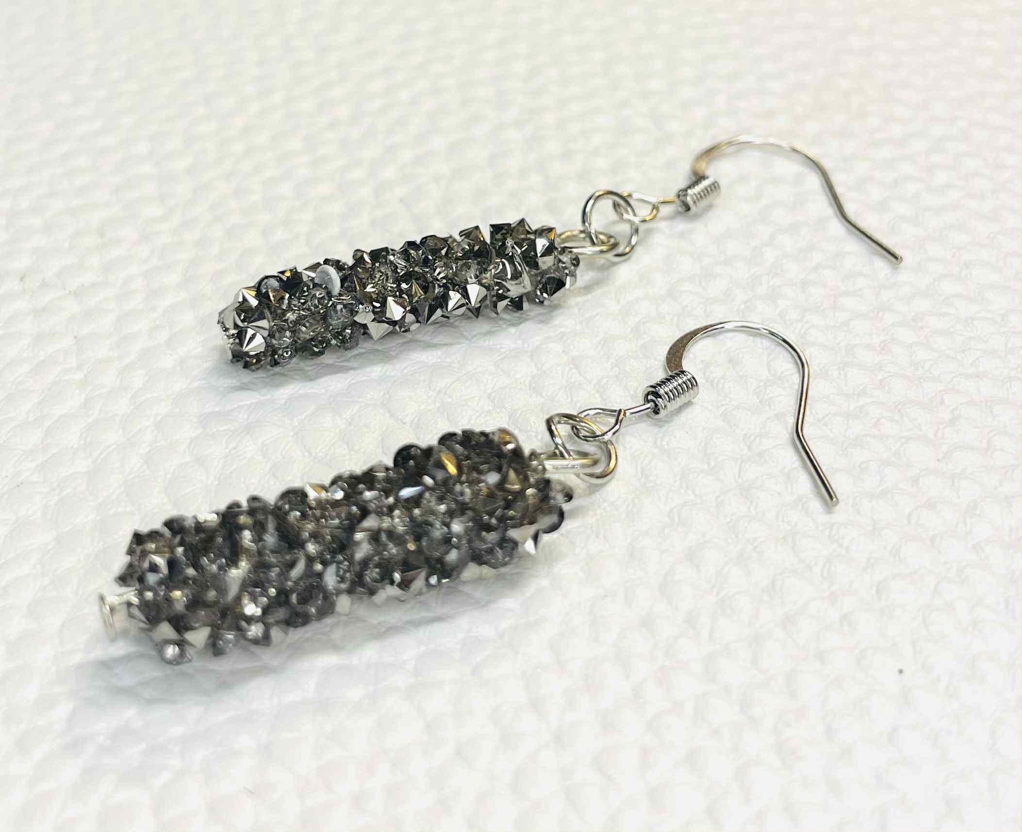 Midnight Glitter Drop Earrings — Dainty Rhinestone Tube Earrings — Lightweight Statement Jewelry