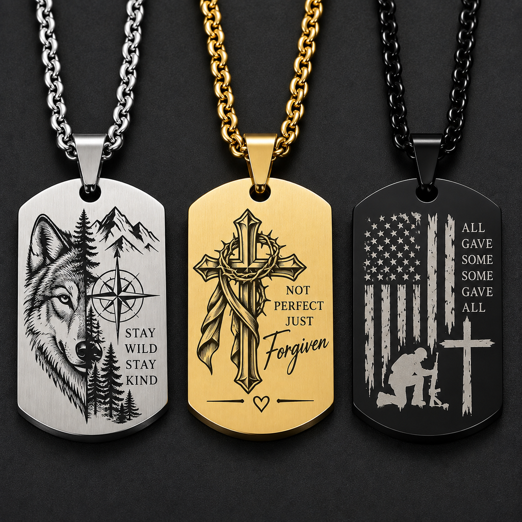 Custom Engrave Military Dog Tag Pendant w/chain