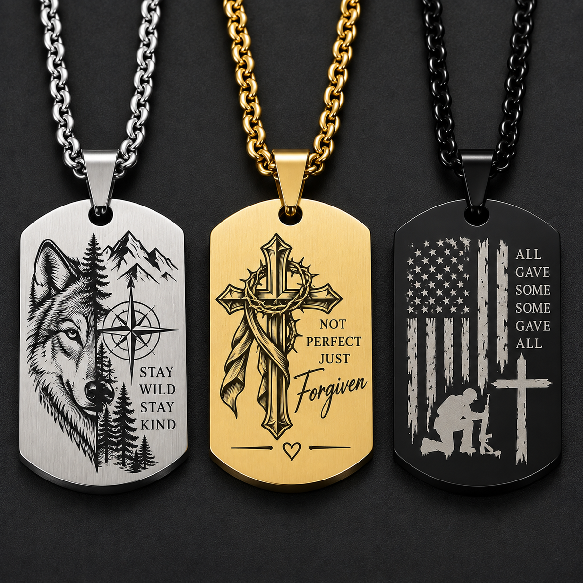 Custom Engrave Military Dog Tag Pendant w/chain