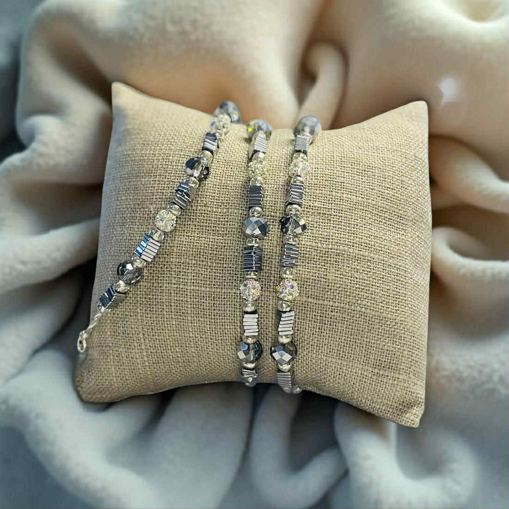 Crystal Jewelry Set – Handmade Earrings, Necklace & Bracelet with Hematite