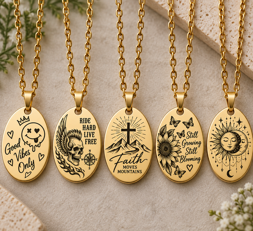 Custom Engraved Oval Pendant Necklace | Personalized Gold Plated Stainless Steel Jewelry