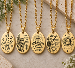 Custom Engraved Oval Pendant Necklace | Personalized Gold Plated Stainless Steel Jewelry