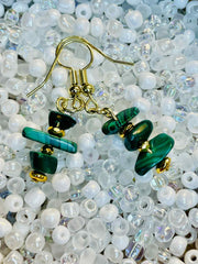 Malachite Bead Chip Dangle Earrings